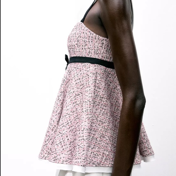 Zara Combination Structure Top Pink Black Tweed with Bow Ref 3644/172/620 NWT - Picture 3 of 13